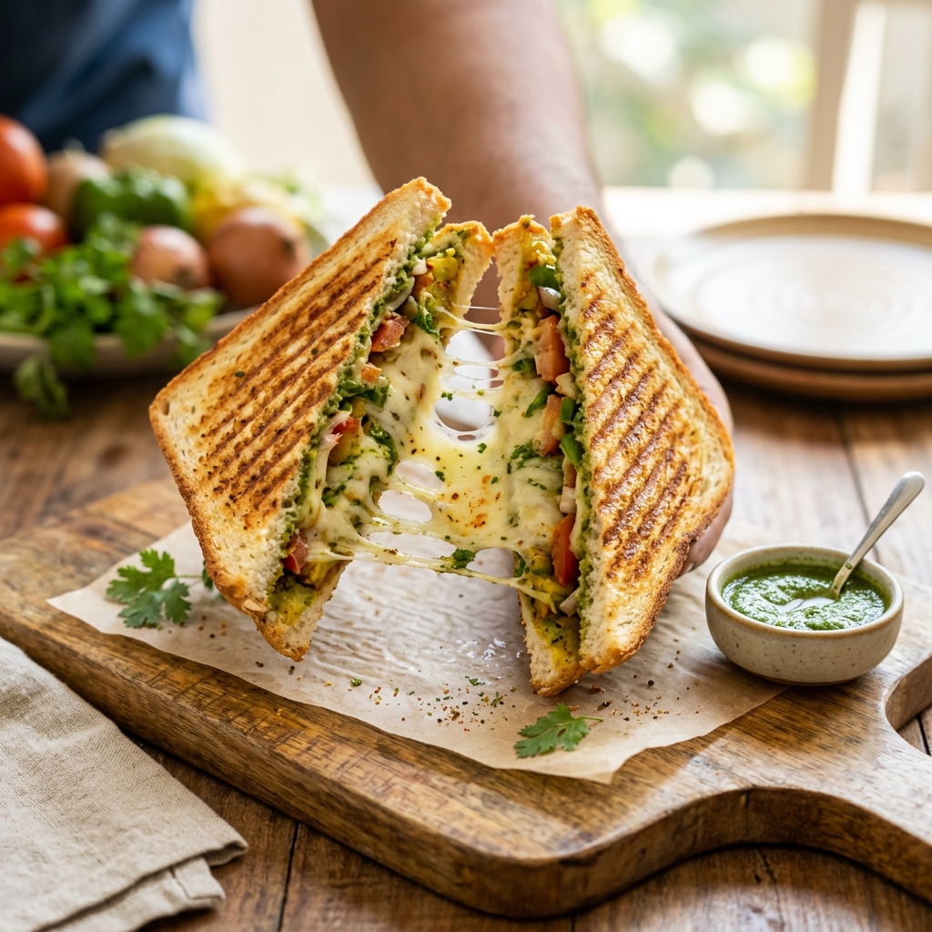 Freshly Grilled hot stuffed cheese sandwich - Shree Sandwich Kolhapur